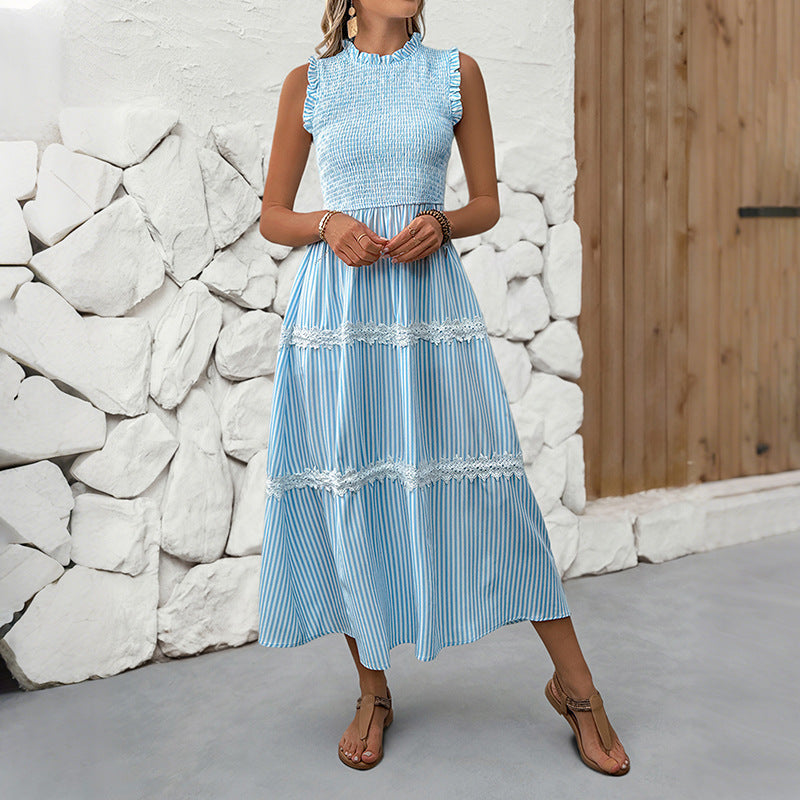 Damen Maxikleid Gestreift Voluminöse Rüschen Norvielle