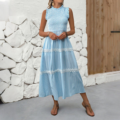 Damen Maxikleid Gestreift Voluminöse Rüschen Norvielle