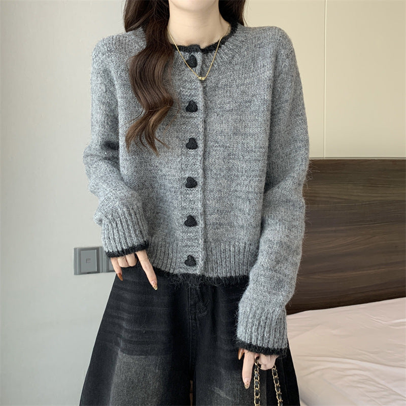 Damen Strickjacke Herzknöpfe Norvielle