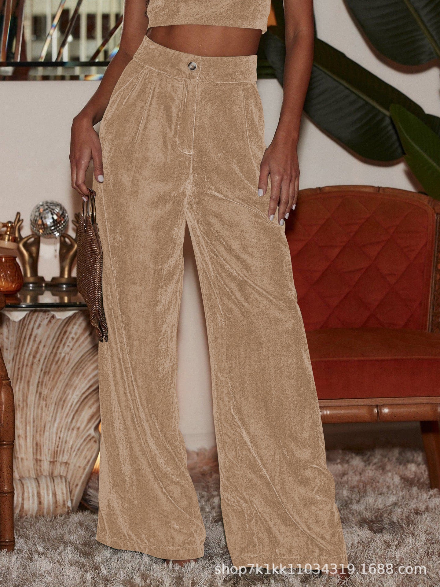 Damen Samt-Hosen Weite Passform Hohe Schlitze