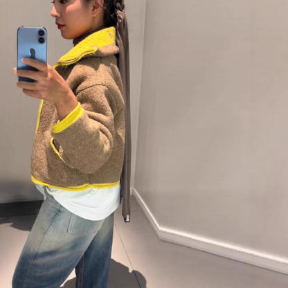 Damen Wolle Jacke Auffälliger Kragen