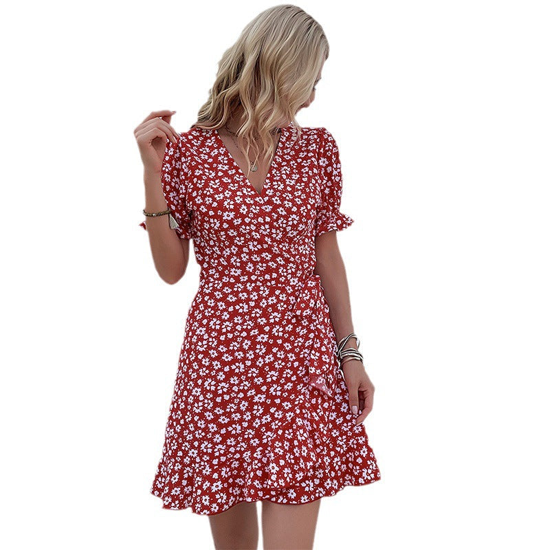 Damen Wickelkleid Fließender Rock Blumenmuster
