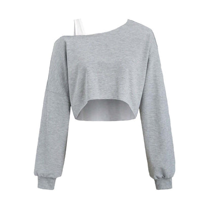 Damen Cropped Sweatshirt Asymmetrisch Voluminöse Ärmel Norvielle