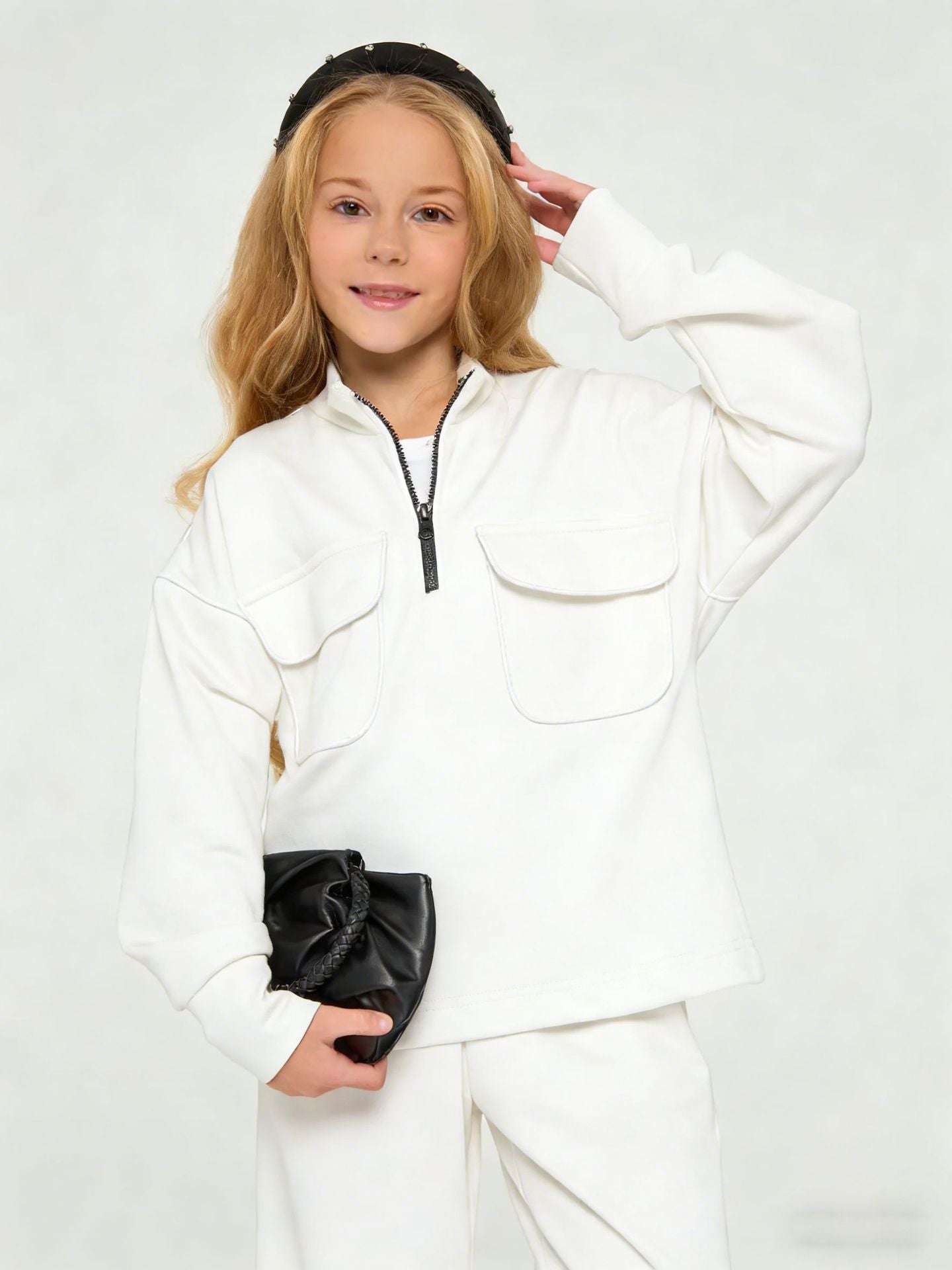 Damen Sportpullover Sweat Halbzipp mit Taschen