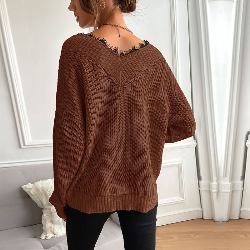 Damen Strickpullover V-Ausschnitt Locker Norvielle