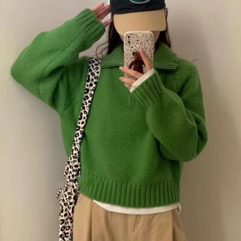 Damen Strickpullover Hochgeschlossener Reißverschluss Norvielle