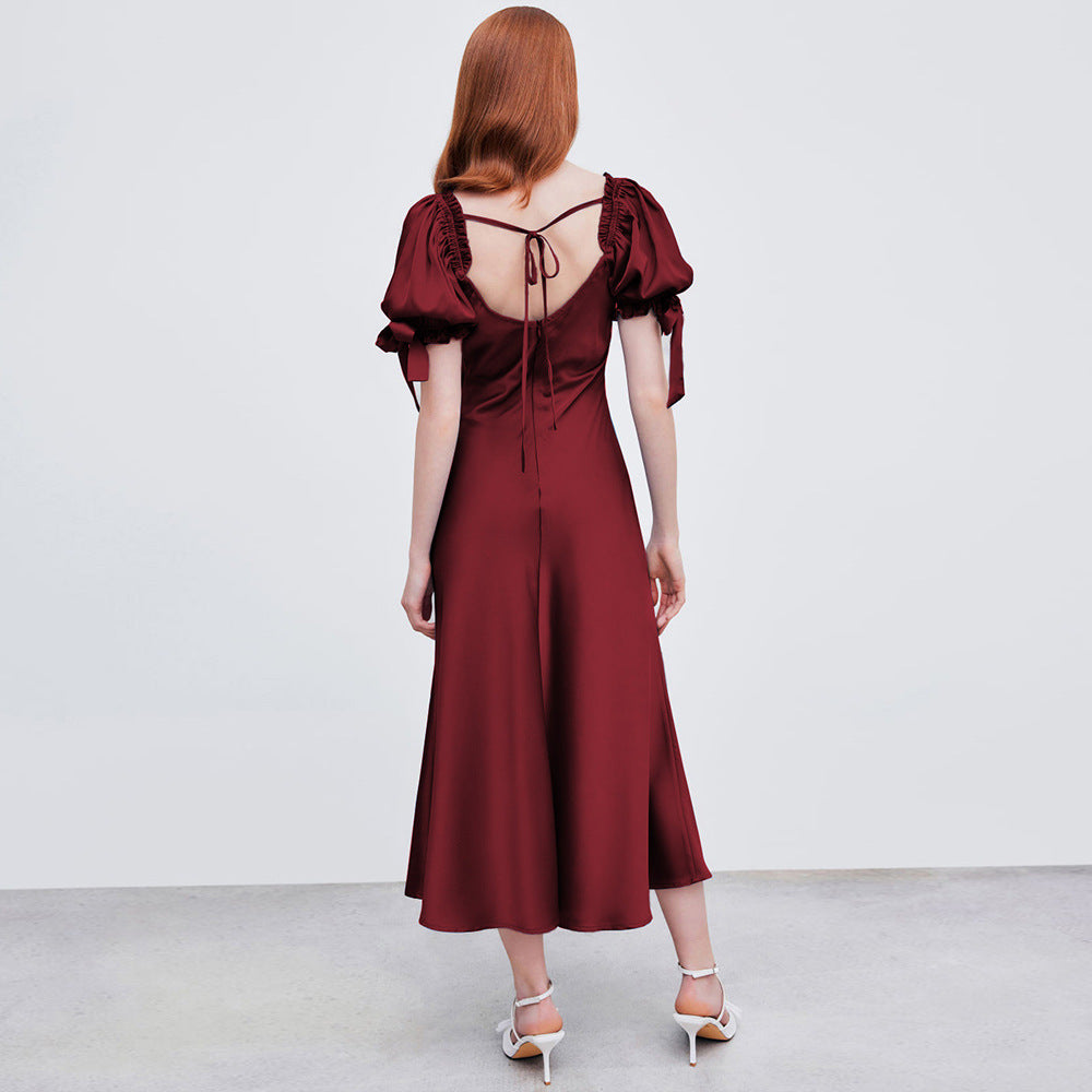 Damen Midi-Kleid mit Puffärmeln und V-Ausschnitt Norvielle