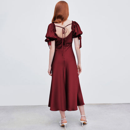 Damen Midi-Kleid mit Puffärmeln und V-Ausschnitt Norvielle
