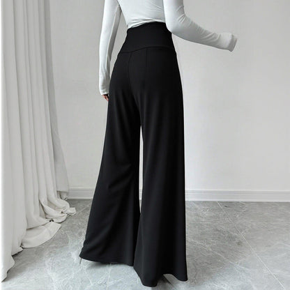 Damen Palazzo-Hose Hochtailliert Dekorative Knöpfe