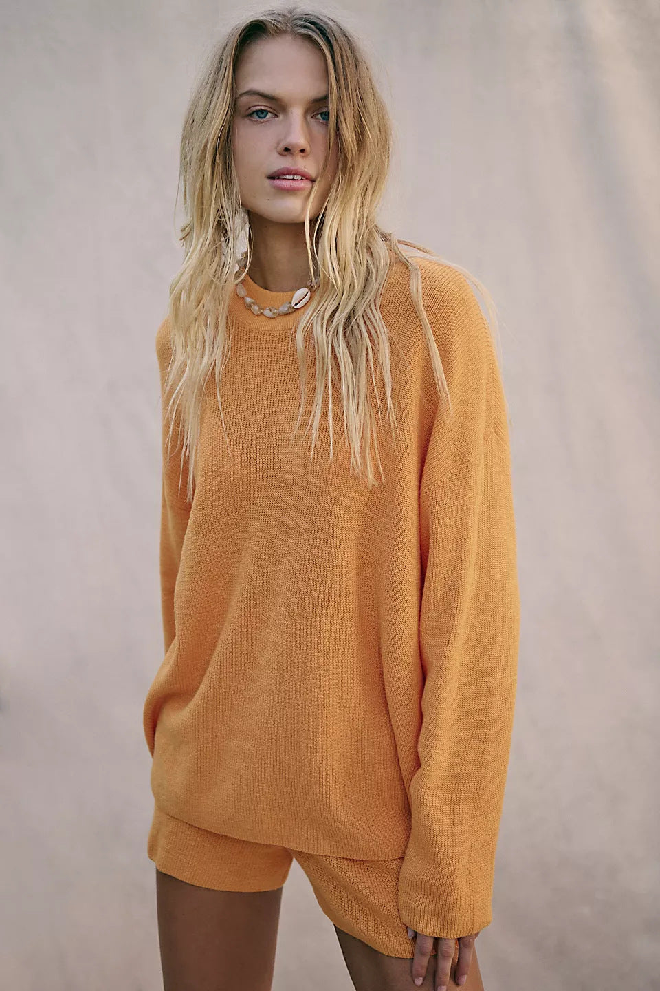 Damen Oversized Strick-Set Pullover und kurze Hosen