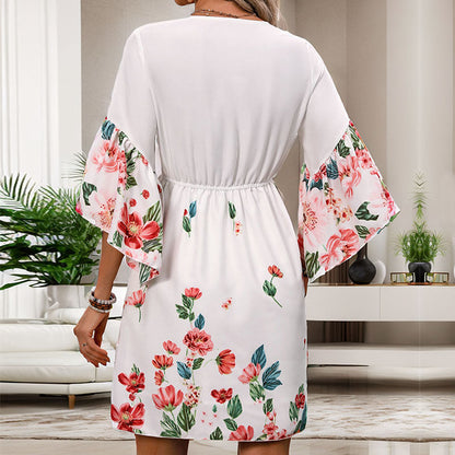 Damen Wickelkleid Luftig Florales Muster Rüschen Elegant
