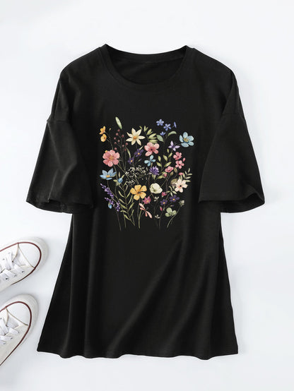 Damen Sommerbluse Floralmuster Baumwolle Blumenweiß