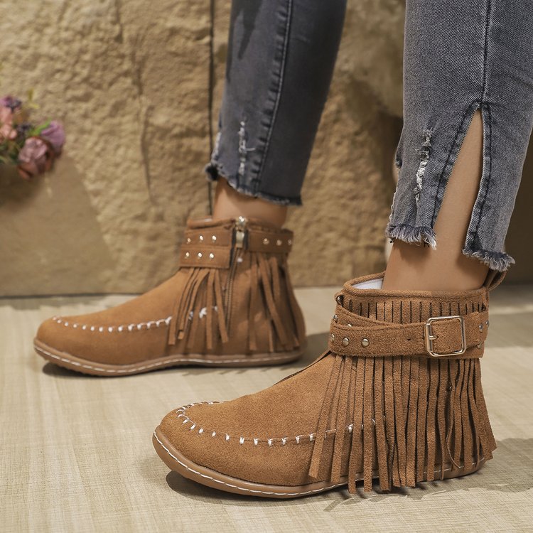 Damen Stiefeletten mit Fransen und Schnalle