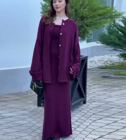 Damen Strickkleid mit Cardigan Überwurf Norvielle
