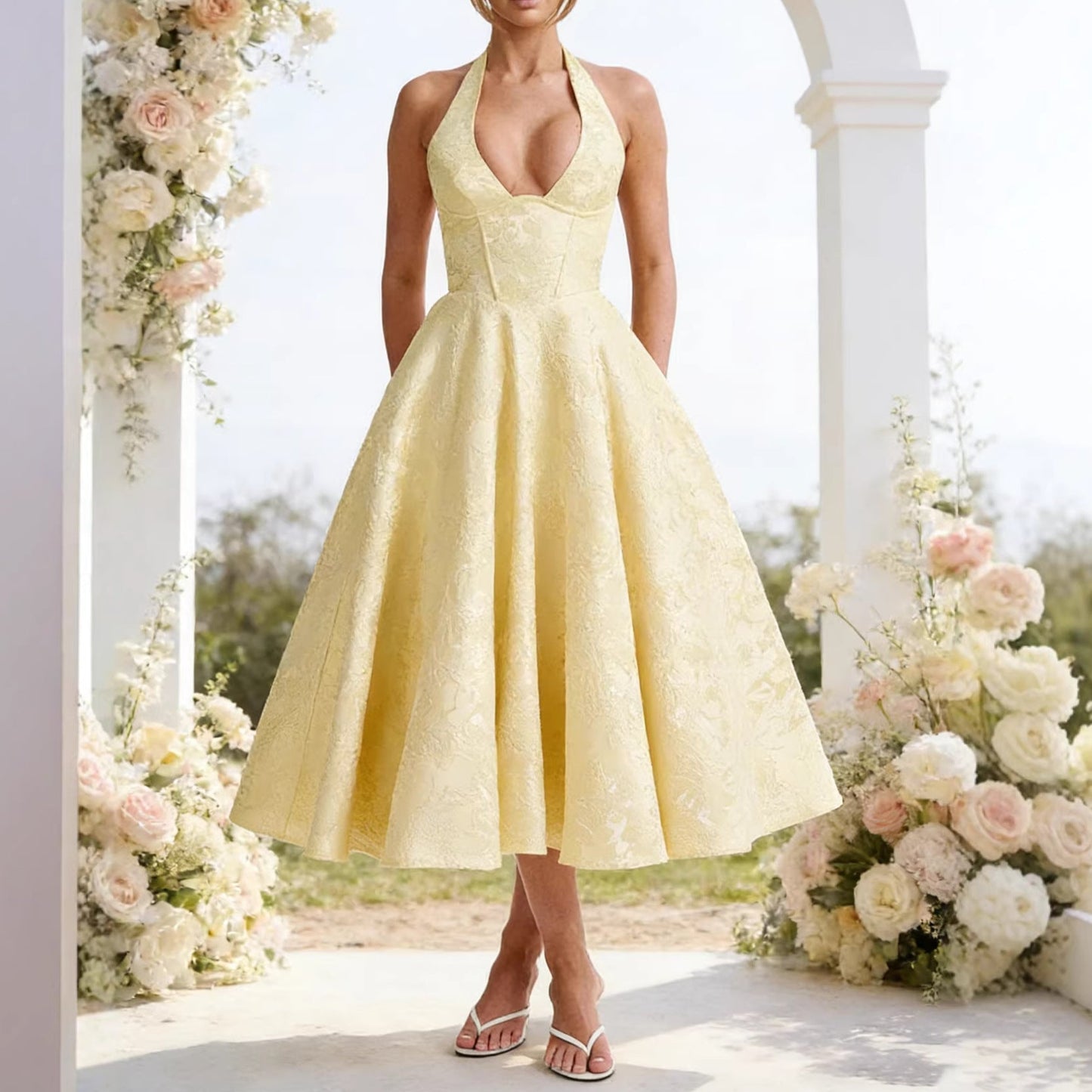 Damen Hochzeitskleid Halterneck schwingender Rock Norvielle