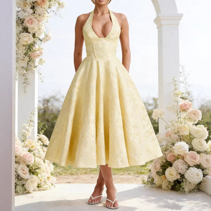 Damen Hochzeitskleid Halterneck schwingender Rock Norvielle