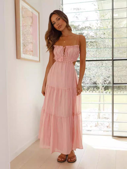 Damen Maxi-Kleid mit Raffung Spitzenakzente Norvielle