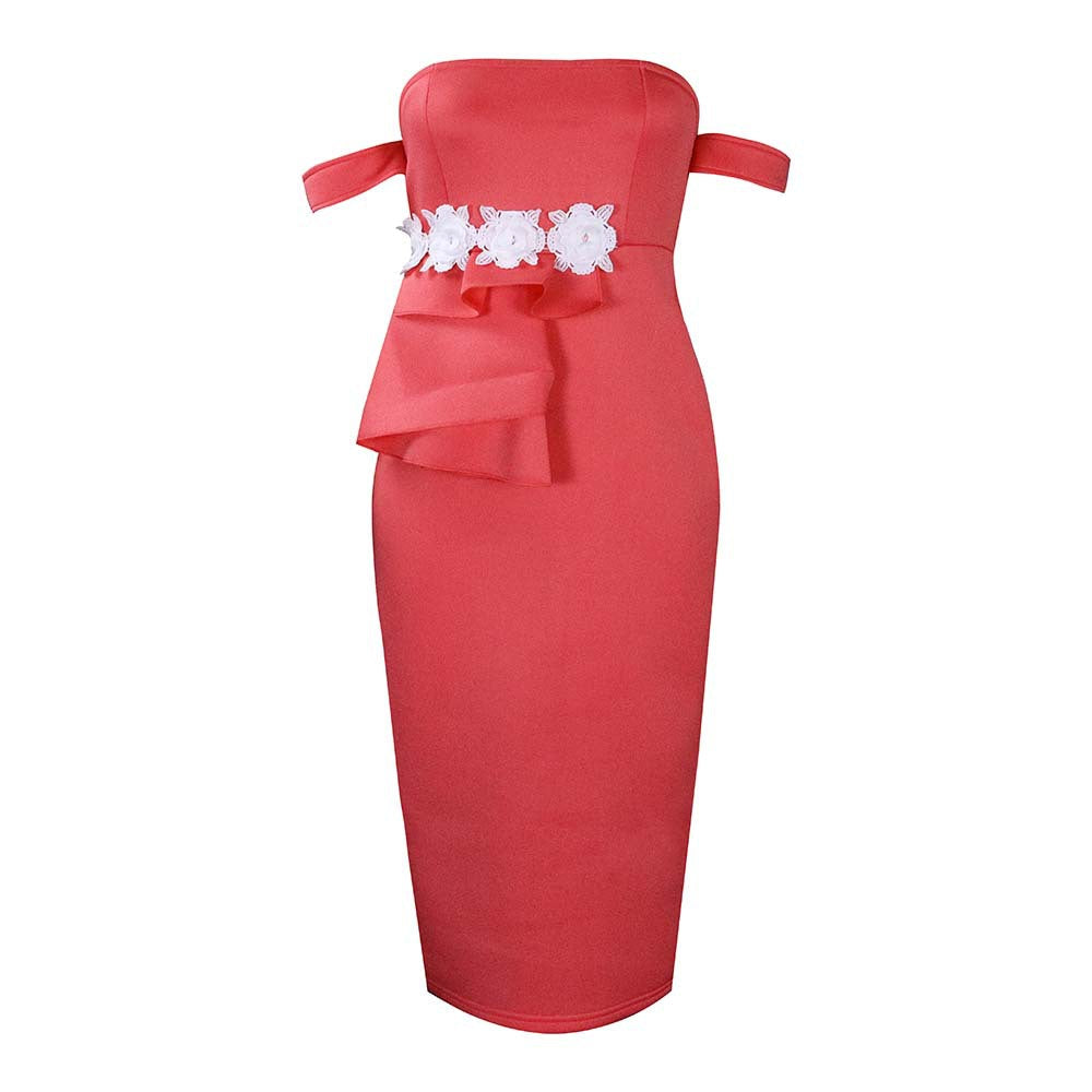 Damen Midi-Kleid Asymmetrische Träger Floralmuster