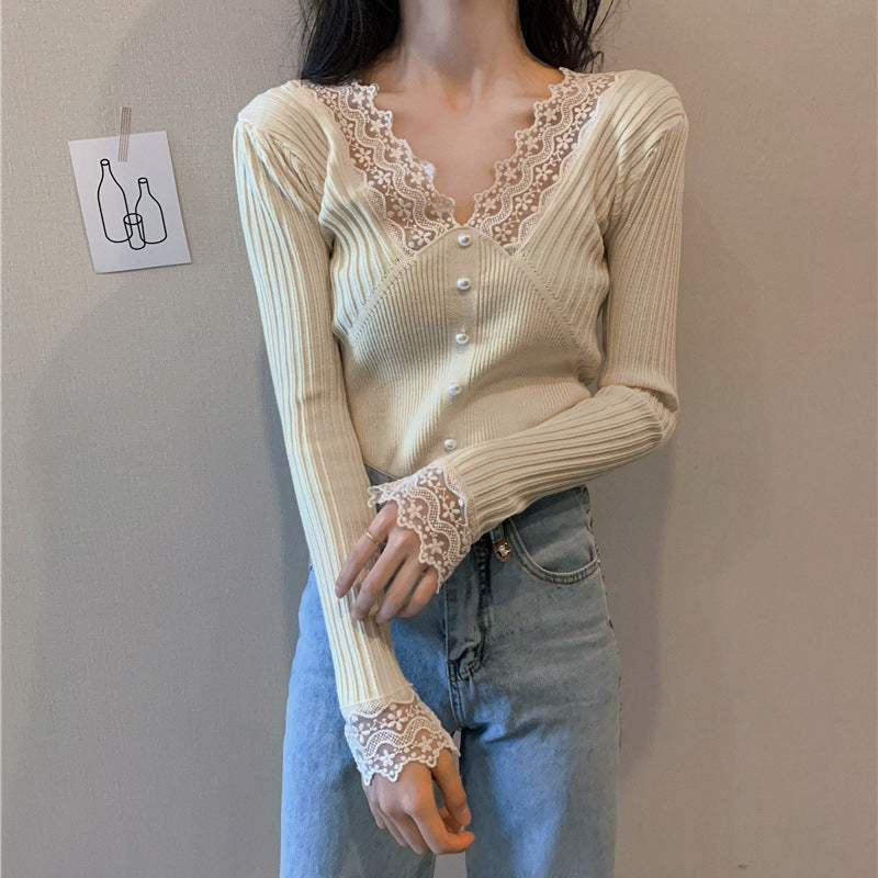 Damen Pullover Langärmlig Spitzendetails Norvielle