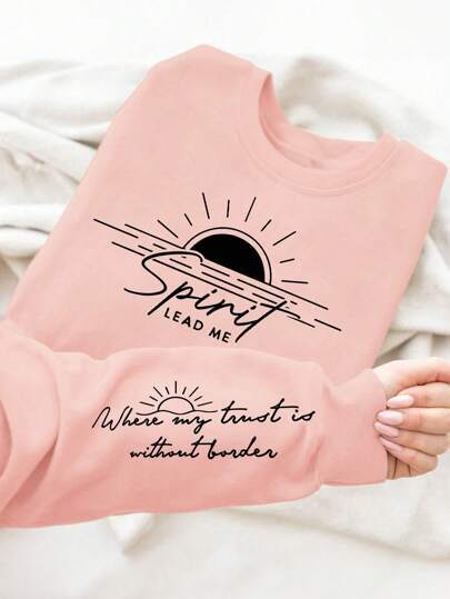 Damen Sweatshirt Weiches Fleece Inspirierender Druck Anthrazit