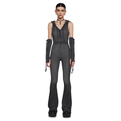 Damen Jumpsuit Fitted mit Kapuze Länge Lang Ärmel Norvielle
