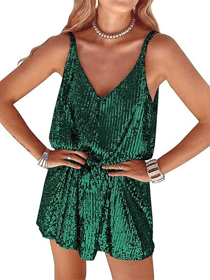 Damen Glitzer Jumpsuit V-Ausschnitt Elastisch Norvielle