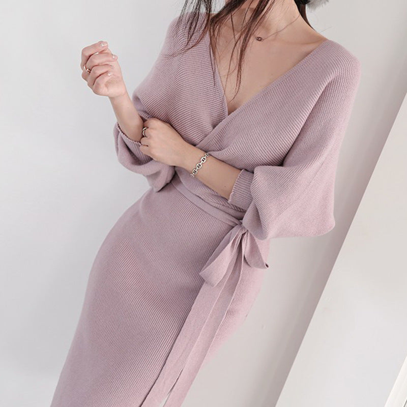 Damen Wickelkleid Weiches Strick Norvielle