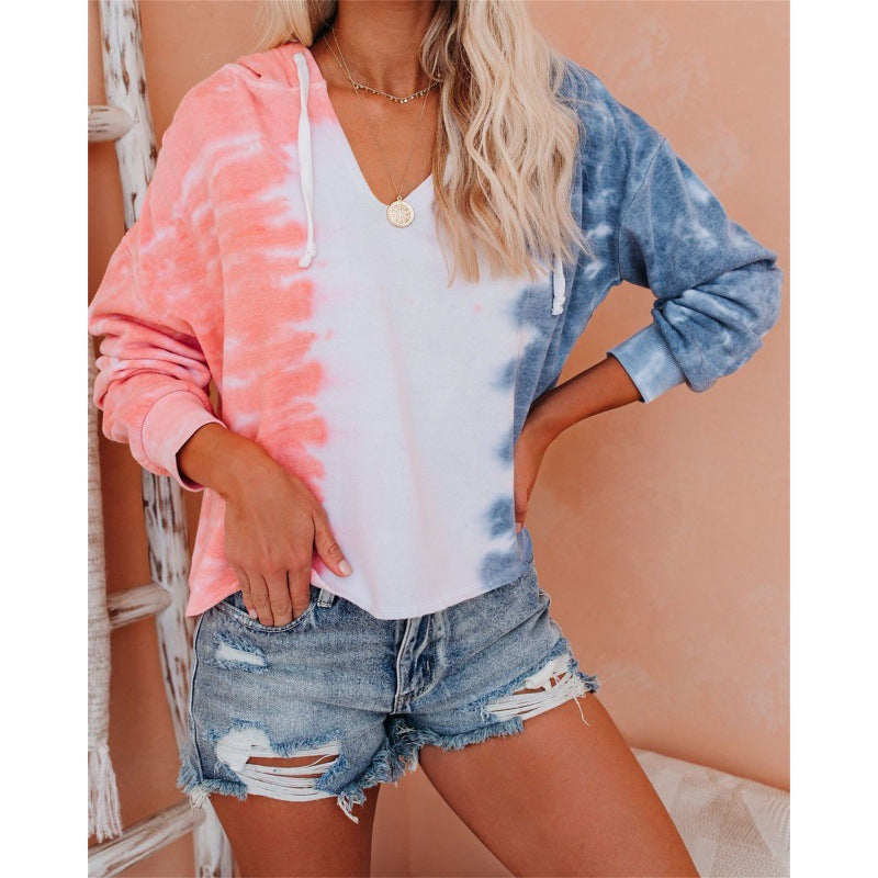 Damen Kapuzenpullover V-Ausschnitt Batikdesign Norvielle