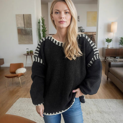Damen Grobstrickpullover Lässiger Schnitt Gestreifte Ärmel Norvielle