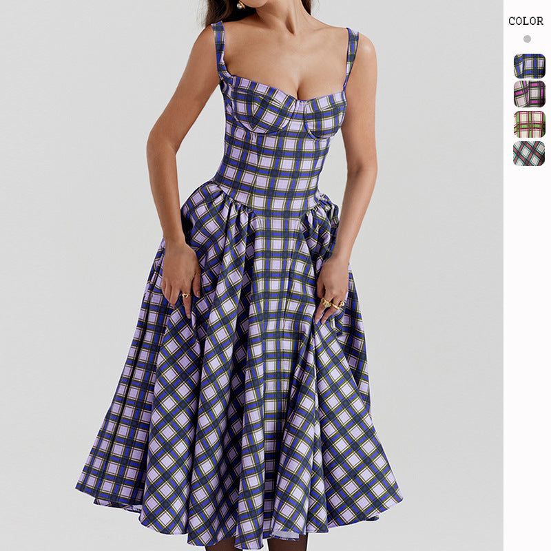 Damen Midikleid Kariert Tiefes Dekolleté Norvielle - Norvielle