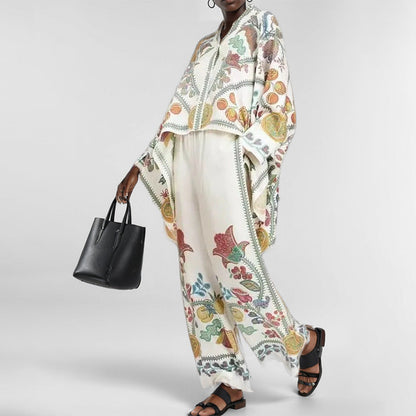 Damen Kaftan-Oberteil Florales Muster Knopf Norvielle