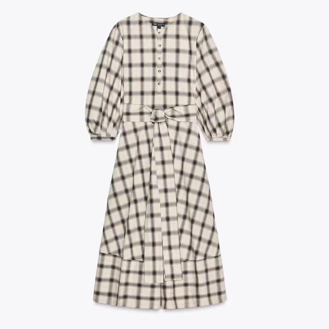 Damen Maxikleid Kariert Mit Taillengürtel Norvielle