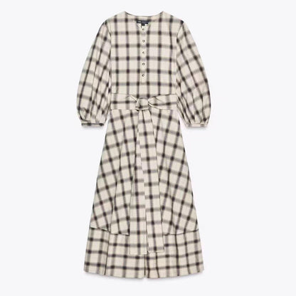 Damen Maxikleid Kariert Mit Taillengürtel Norvielle