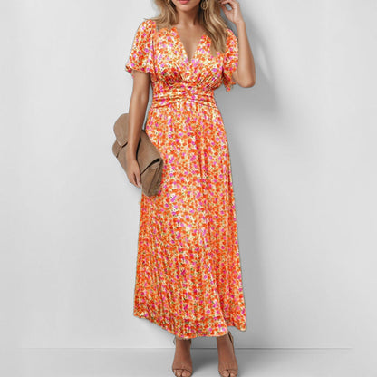 Damen Maxikleid Fließend Floralmuster V-Ausschnitt Norvielle