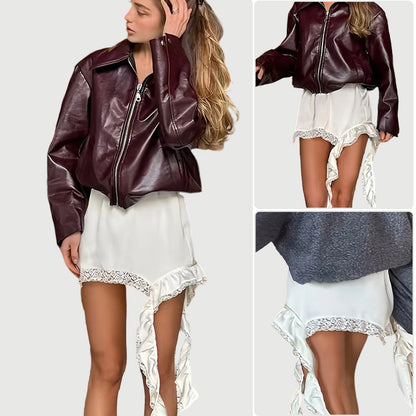 Damen Chiffon Shorts Spitzenkante Schwingend Schwarz - Norvielle