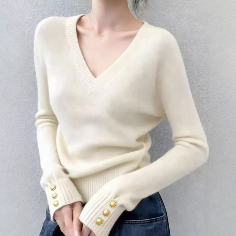 Damen Pullover V-Ausschnitt Fein Norvielle Elegantes Design