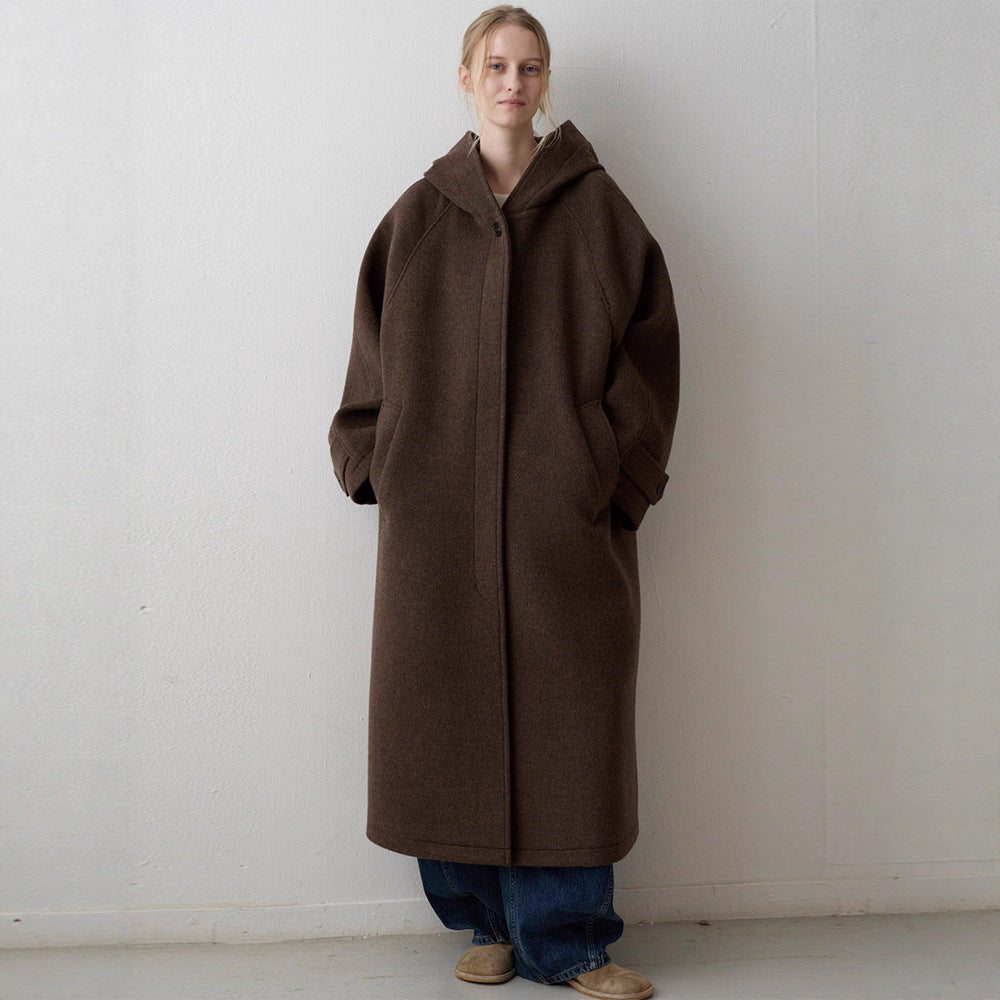 Damen Oversized Wollmantel mit Kapuze