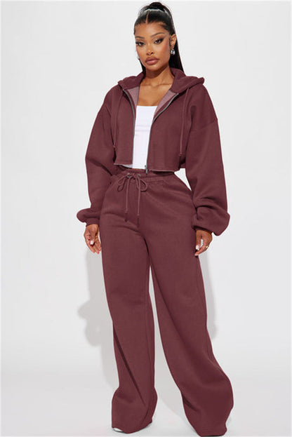 Damen Cropped Hoodie Set mit Jogginghose Baumwolle