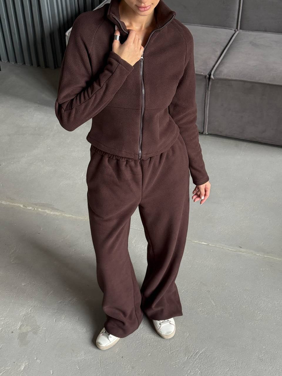 Damen Fleece-Jogginganzug Hochkragen Praktische Taschen Norvielle