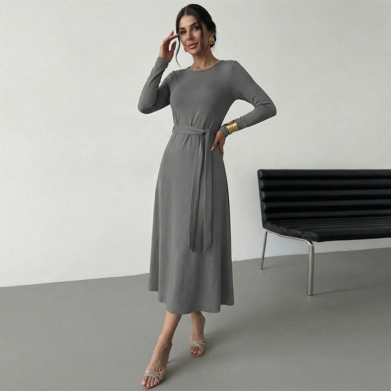 Damen Midikleid Tailliert Langer Arm Elegant