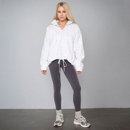 Damen Oversized Kapuzenpullover mit Kordelzug und Taschen