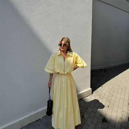 Damen Maxikleid Hochgeschlossen Weit Saum Elegantes Design