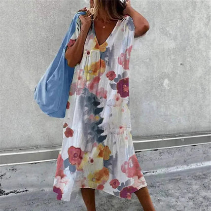 Damen Sommerkleid V-Ausschnitt Voluminöser Rock Norvielle