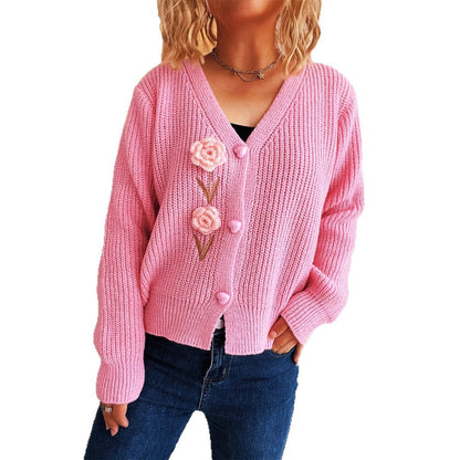 Damen Strickjacke Blumenstickerei Norvielle