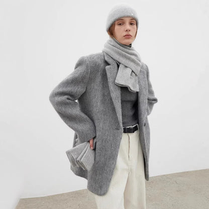 Damen Wollblazer Moderner Schnitt Kuschelig Anthrazit