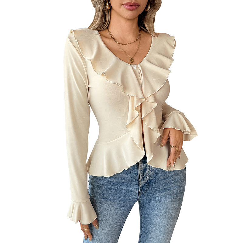 Damen Bluse Rüschendetails Feminin Weiß Norvielle