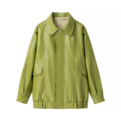 Damen Kunstlederjacke Lässig Mit Taschen