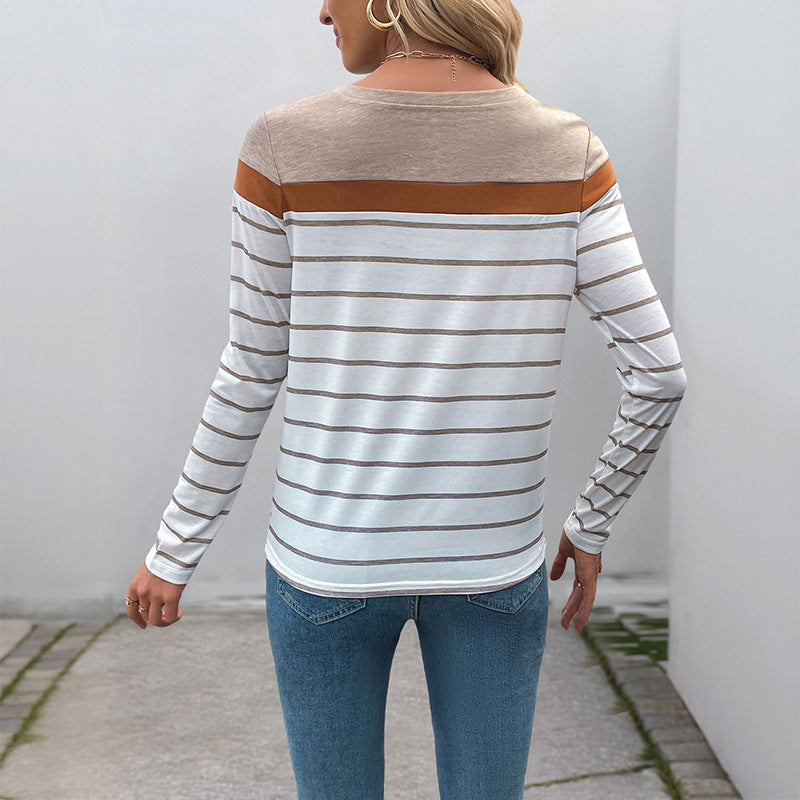 Damen Langarmshirt Gestreift Farbblock Norvielle