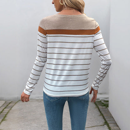 Damen Langarmshirt Gestreift Farbblock Norvielle