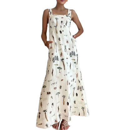 Damen Maxikleid Kreatives Print Taschen